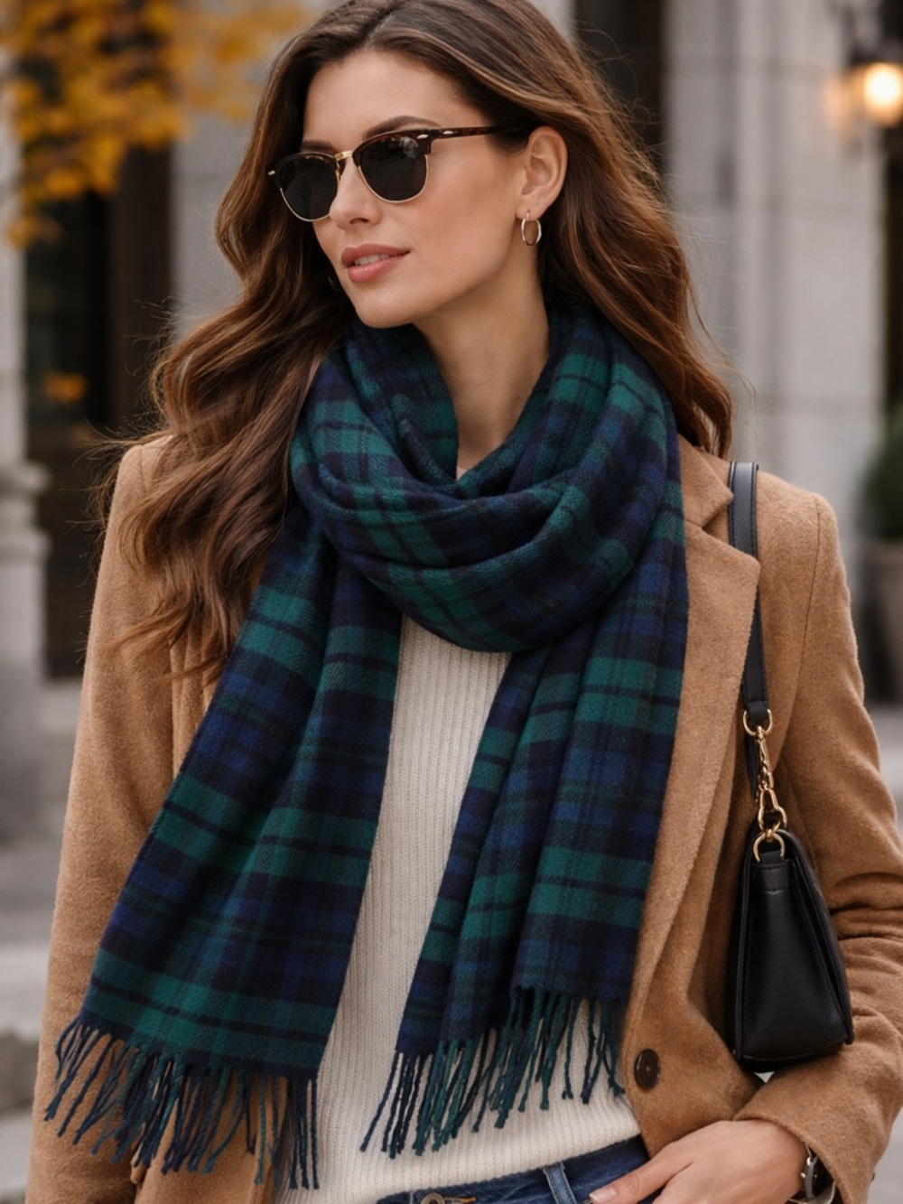 Banana Republic Factory Navy Green Tartan Plaid Scarf 24 x 78 NWT